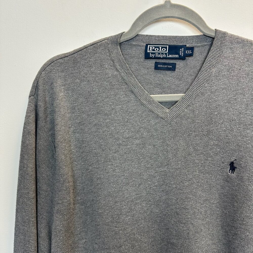 Vintage Polo PRL Ralph Lauren Grey V-Neck Lightweight Cotton Sweater XXL